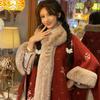 גלימת צעיף חם מעובה רטרו משובץ ברדס גדול מעיל צווארון פרווה בגדי נשים