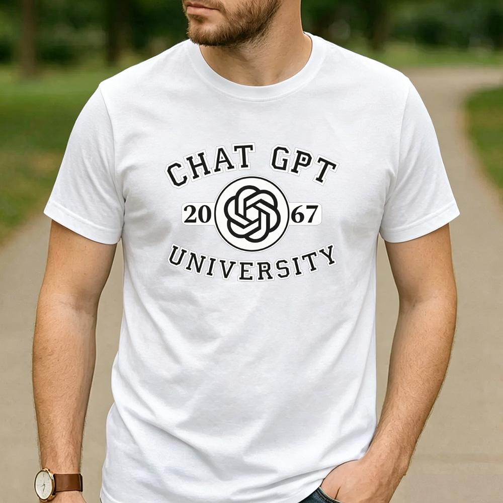 Chat GPT University Twist Knot Est 2067 Graphic T Shirt Unisex Crew Neck Short Sleeve Tech Geek Holiday Gift Tee