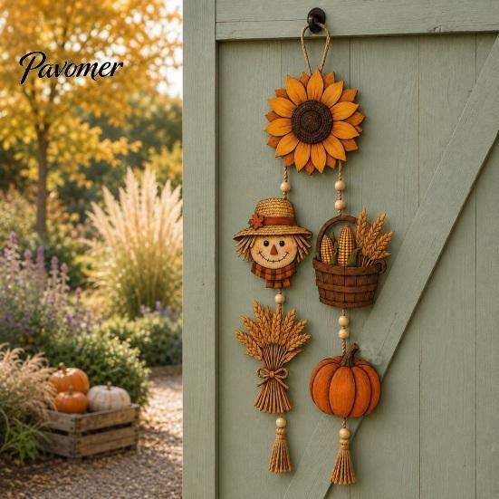 Seasonal Holiday Party Supplies Autumn Harvest Wooden Hanging Sign, Rustic Farmhouse Door Sign with Tassels and Wood Beads, Wall Decor Fall Decoration
