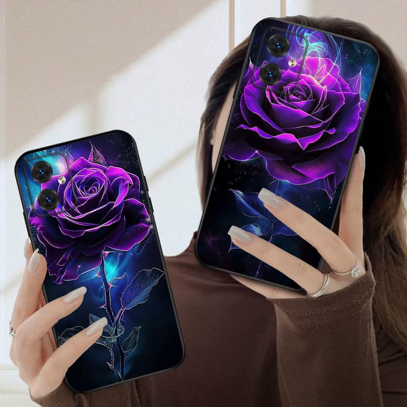 Dark Purple Rose For Moto Edge 40 50 Neo 5G E 14 15 G04 G05 4G G24 G34 G35 G54 POWER G55 G75 G84 85 silicone soft phone case