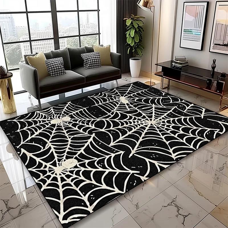 Abstract Web Area Rug – Artistic Spider Design Living Room Carpet, Non-Slip Oversized Gaming Room Floor Mat for Bedroom