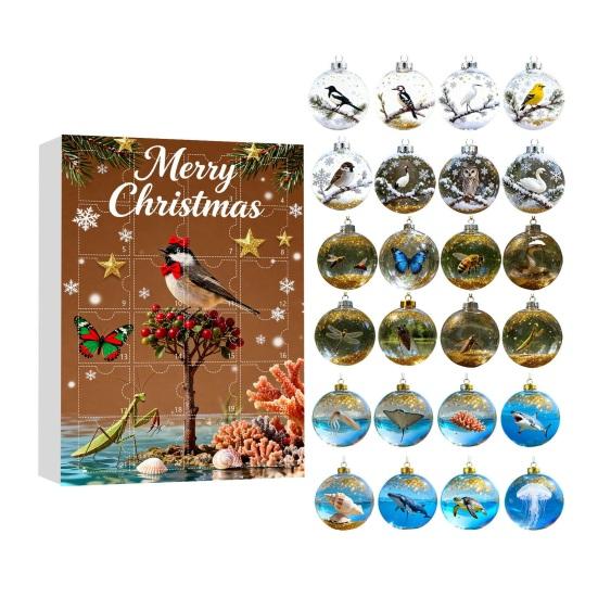 Advent Calendar 2025 24-Day Christmas Countdown Calendar with 24 Animal Ornaments Rustic 2D Acrylic Animal Hanging Decoration for Home Party Decor