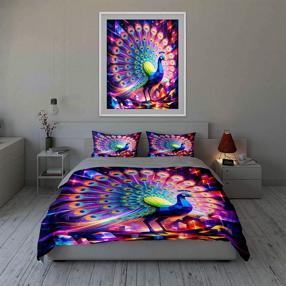 Bunt, Pfau, Geometrisch Bettwäsche Bettbezüge Bettbezüge Kissenbezüge Geschenke (1 * Bettbezug 2 * Kissenbezüge, ohne Bettdecke)