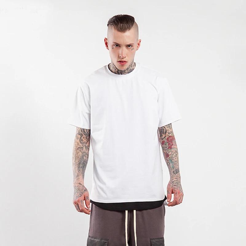 

High Street Hem Split Short-sleeved Men s T-shirt Front Short Back Long Man Tops Brand Tees Plus Men Long Bottoming Shirt S
