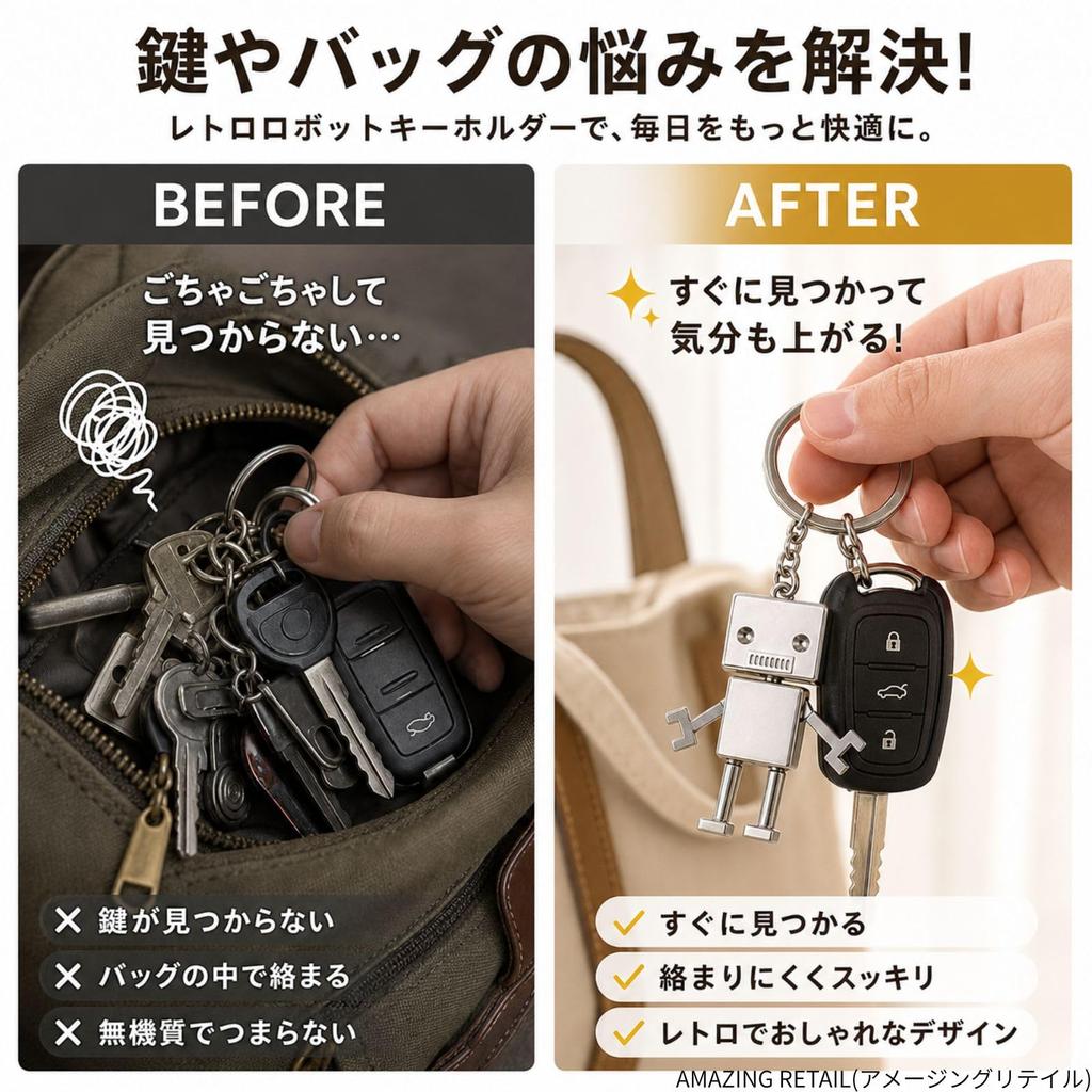 Retro Roboter Beweglich Zink Tasche Doppel für Schlüssel [Erstaunlicher Einzelhandel] Schlüsselanhänger, Metall, Figur, Legierung, Zubehör, Ring, (Silber)