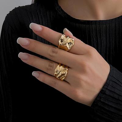 Geometric Pleated Metal Ring Set: European & American Cold Style Jewelry
