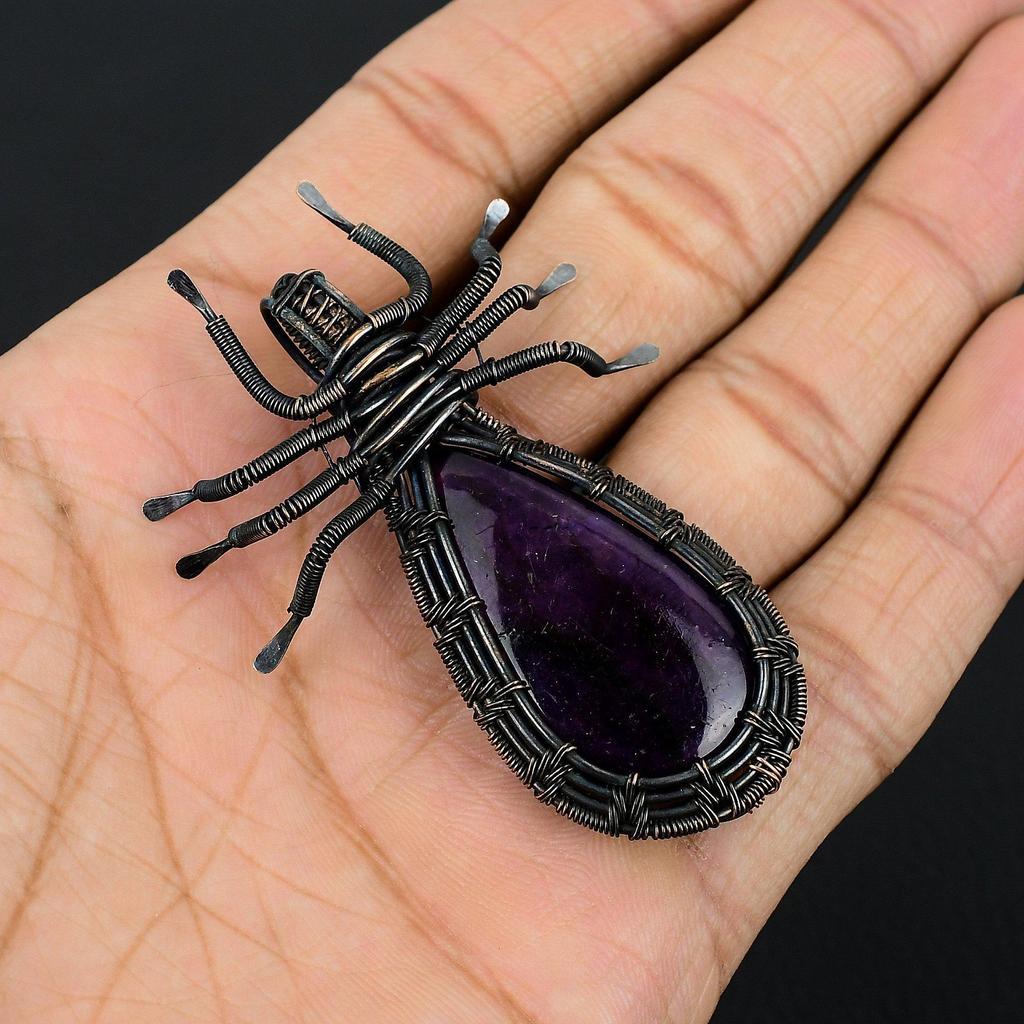 Amethyst Pendant Gemstone Jewelry, 999 Copper Wire Wrapped Pendant, Gift For Women Handmade Pendant