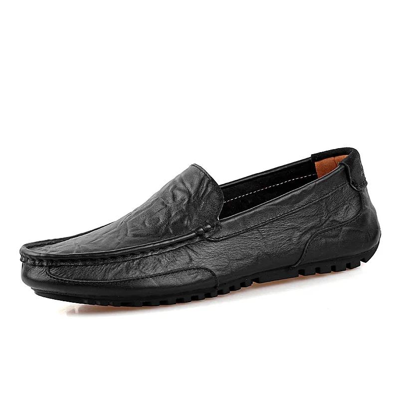 Fashion Genuine Leather Shoes Men Loafers Flat Casual Driving Shoes Brand Male Footwear Black Yellow Blue Soft