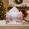 2D Flat 1pc, Tissue Box. Pink Dreamy Garden Pattern Napkin Dispenser, Reusable, Daily Desktop Tissue Organizer, Suitable for Kitchen Living Room Bedro