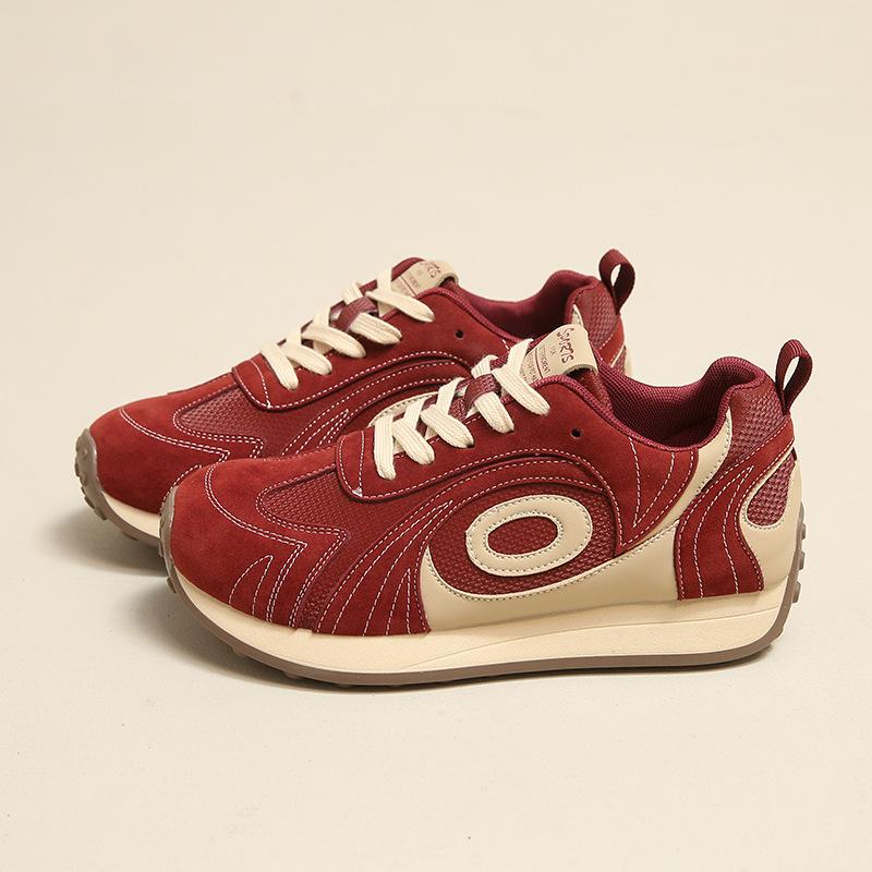 Platform-soled Dexun Women's Shoes, New Korean Version In Autumn 2025, New Color Matching Casual Sports Shoes, Flat-heeled Retro Board Shoes