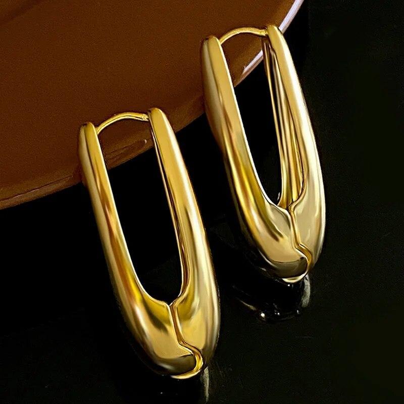 

Новые классические серьги-кольца золотого цвета, большие массивные серьги-кольца для женщин, уникальный дизайн, гладкие толстые серьги-кольца, модные вечерние ювелирные изделия, подарки