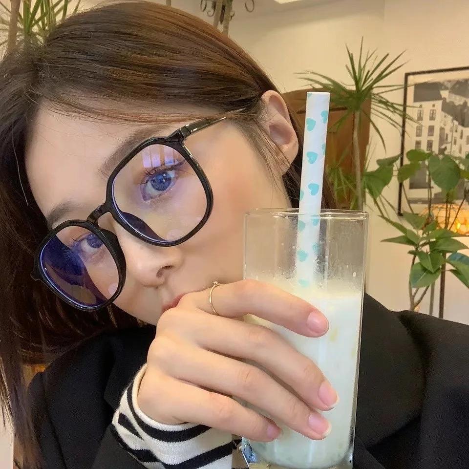 New Anti Blue Light Flat Mirror Plain Face Large Frame Glasses Matte Black Frame Large Face Slimming Glasses