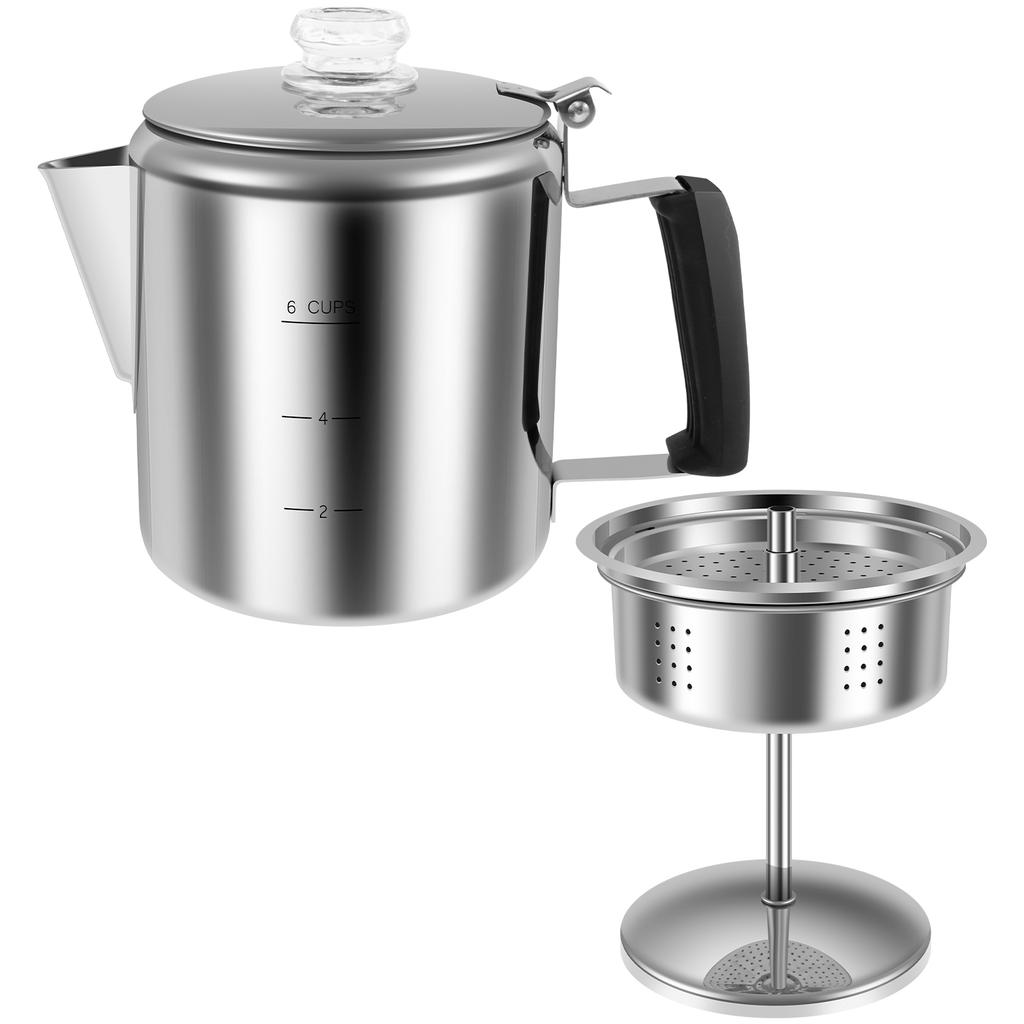 Kaffepannor i rostfritt stål med permanent filterkorg Spis kaffepannor Camping kaffekanna för att brygga kaffe