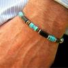 Trendy Turquoise Beaded Men's Bracelet with Black Onyx and Alloy