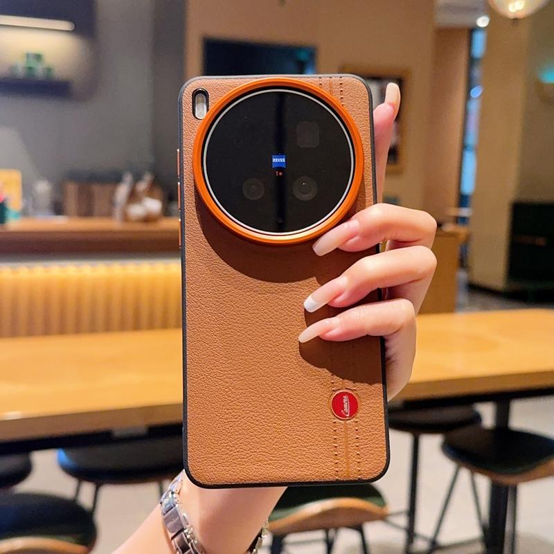 For Vivo X300s & X300 Ultra Case Luxury PU Leather Skin Protective Back Metal Lens Button Tpu Soft Case Cover for Vivo X300ultra
