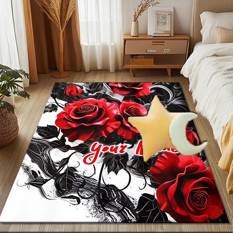 1PC Custom Name Roses Name Artwork Theme Floor Mat Ideal for Living Room, Game Rooms, Office, Bedroom,Floor Mat Playful Design