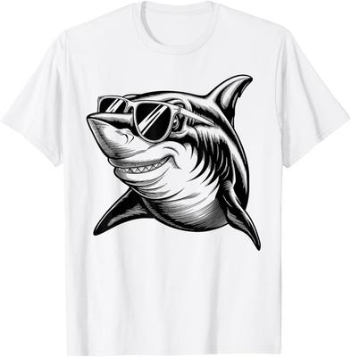 Funny Shark Shirt Women Men Boys Shark In Sunglasses T-Shirt