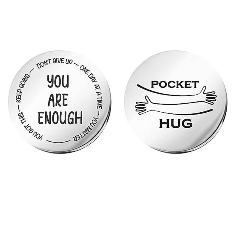 Gift Hug Blessing Stainless Steel Leather Decision Coin Pendant Stainless Steel Keychain for Mothers Day and Fathers Day Backpack Bag Pendant
