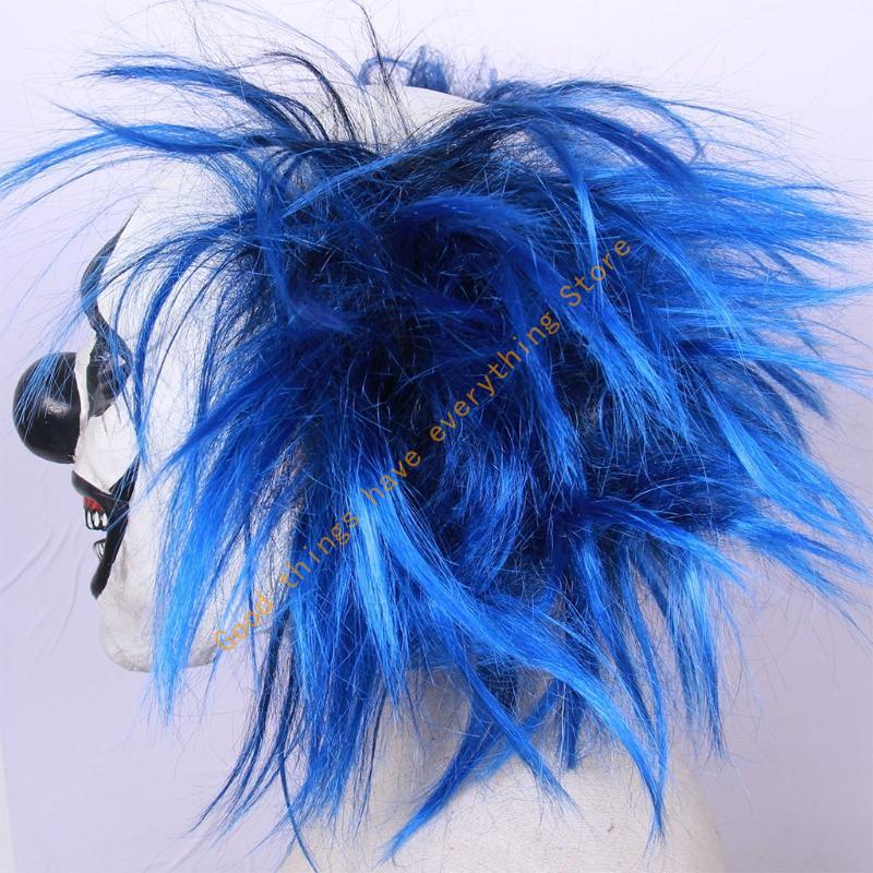 Realistic Latex Blue Hair Smiling Clown Mask Halloween Headgear Party Cosplay Scary Props 55KF