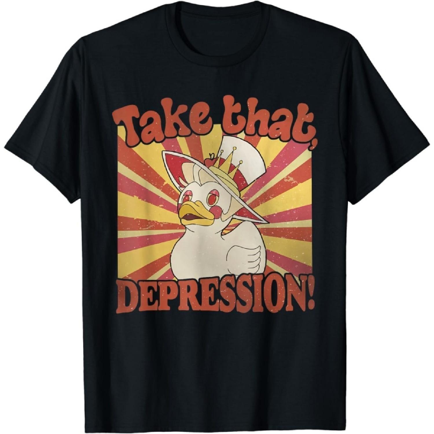 

YYUUYUU Take That Depression Duck, Lucifer Duck Retro Vintage T-Shirt XXXXXL чорний