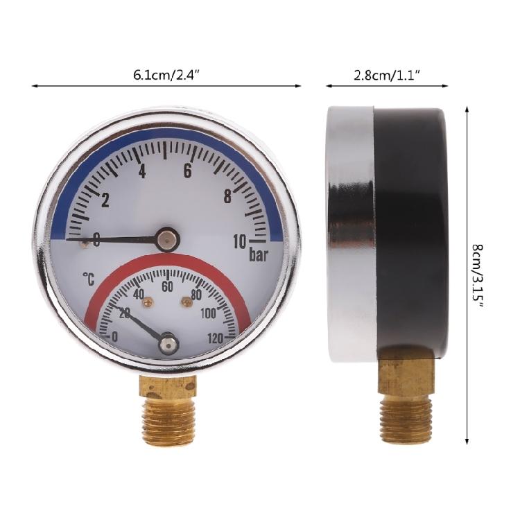 Thermal Pressure Gauge Precisions Thermo-manometer Boiler 0-10Bar 0-120℃ Pressure Gauge for Floor Heating