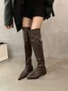Thick heel pleated long knight boots women's 2025 autumn and winter new knee two wear western cowboy knee boots shoes