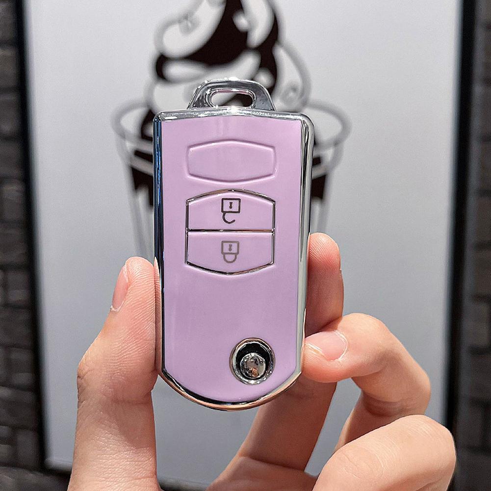 

2/3 кнопки TPU чехол для автомобильного ключа чехол держатель брелока без ключа для Mazda Demio 2 3 5 6 M3 M5 M6 CX-5 CX7 CX9 RX8 MX5 MPV 2Button фиолетовый