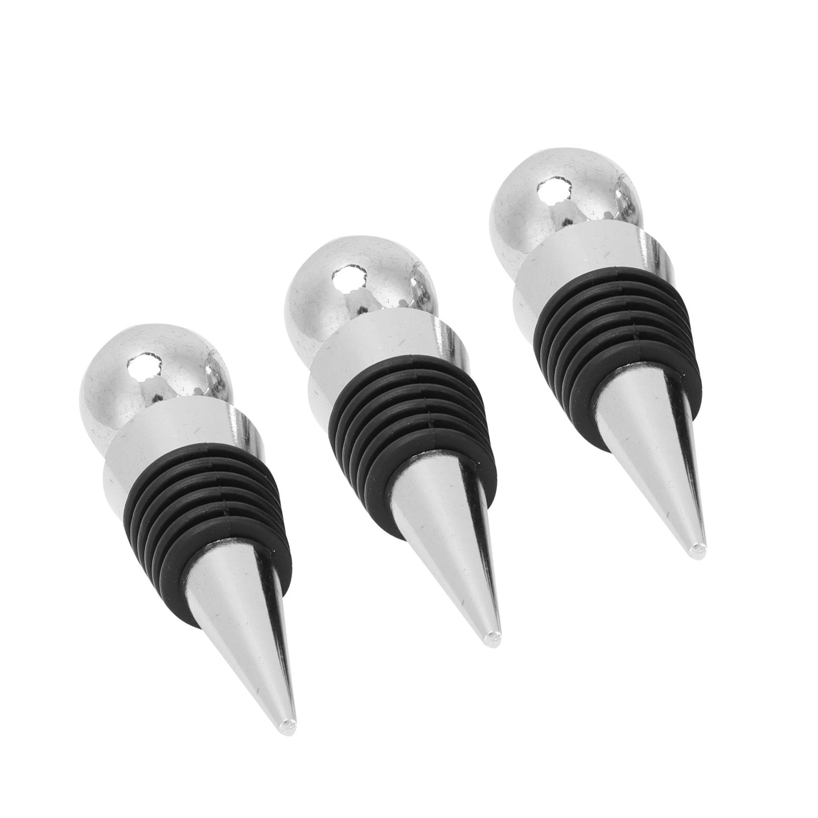 Wijnflesstopper Set 3 Stuks, Zilver Rond Hoofd met Flexibele Siliconen