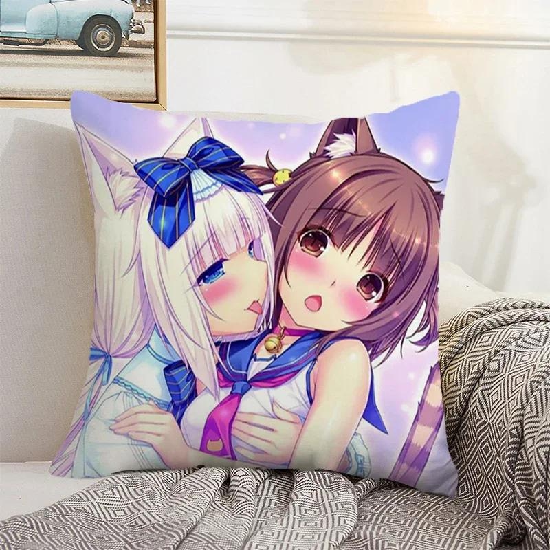 Nekopara 50x50 Cushion Cover 45 × 45 Decorative Pillowcase for Pillow Home Decor Car Decoration Pillowcases Bed Cushions Kawaii