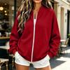 Damen Langarm Farbe V-Ausschnitt Lockerer Schnitt Reißverschluss Jacke