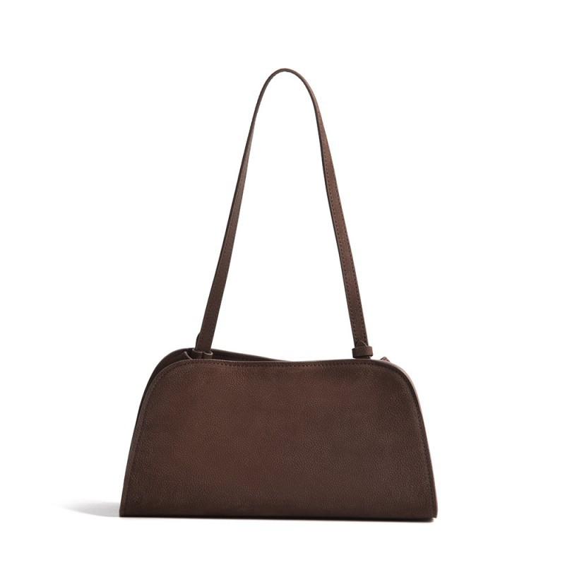 

Niche Minimalist Top Layer Cowhide Fashionable Underarm Bag Women Textured Vegetable Tanned Peggy Single Shoulder Handbag 28x11x14cm темно-коричневого