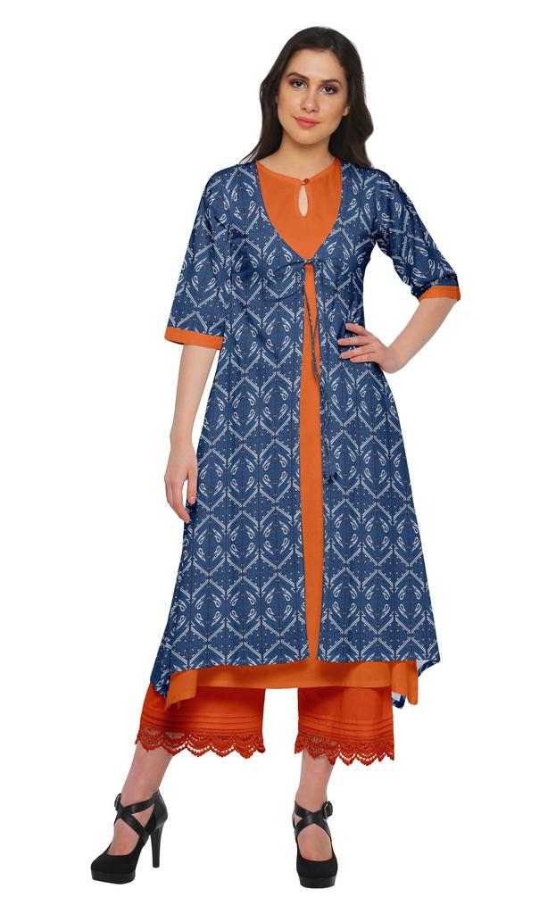 Moomaya Indian Palazzo Kurta Jacket Set For Women Partywear Chanderi Ethnic