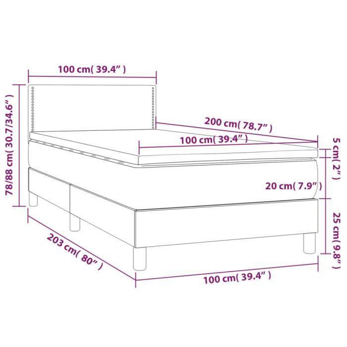 3141228 vidaXL Lit à sommier tapissier avec matelas Gris foncé 100x200 cm