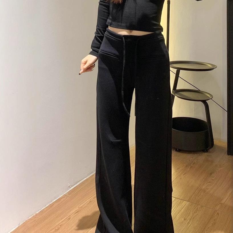 

Женские серые повседневные спортивные брюки большого размера с узкими штанинами до пола на весну/осень 2025 M Premium чёрный