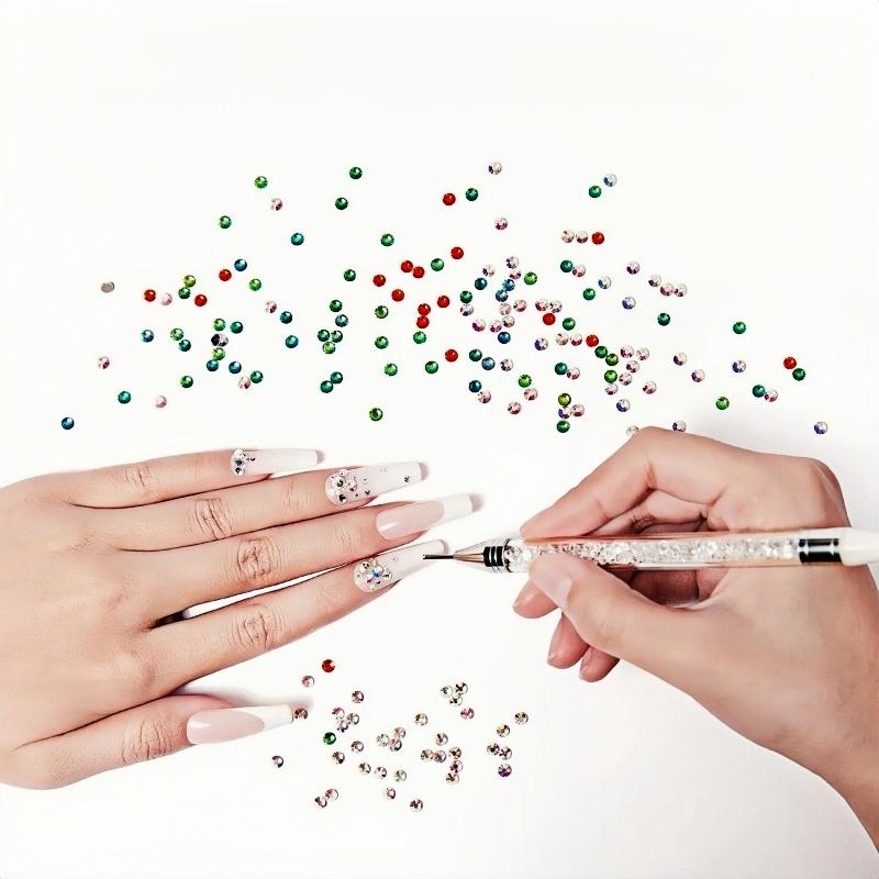 Dotting Wax Pen Dual-ended Rhinestone DIY Nail Art Decoration Tool With White Acrylic Handle for Picking Up Rhinestones Gems