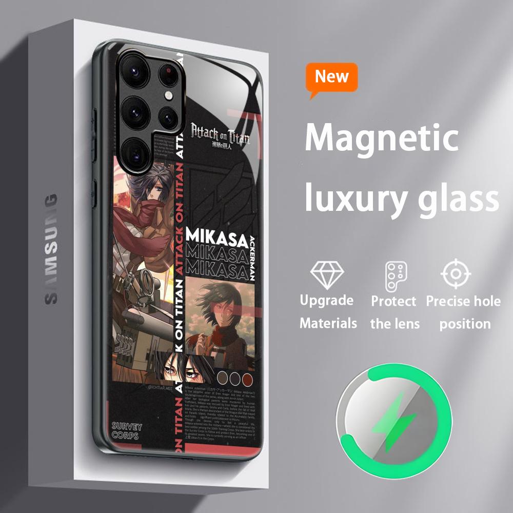 

Чехол для телефона Attack on Titan Микаса для Samsung S26 S25 S24 S23 S22 S21 S20 Plus Ultra Стеклянный Магнитный Чехол Galaxy S20 FE