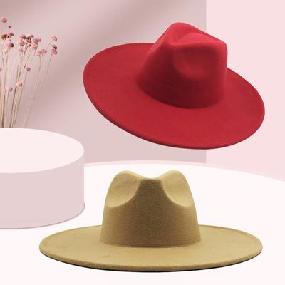 Autumn And Winter Big-Brimmed Felt Hat Peach Heart Top Fashion Casual Flat Top Hat Men'S And Women'S British Woolen Jazz Hat