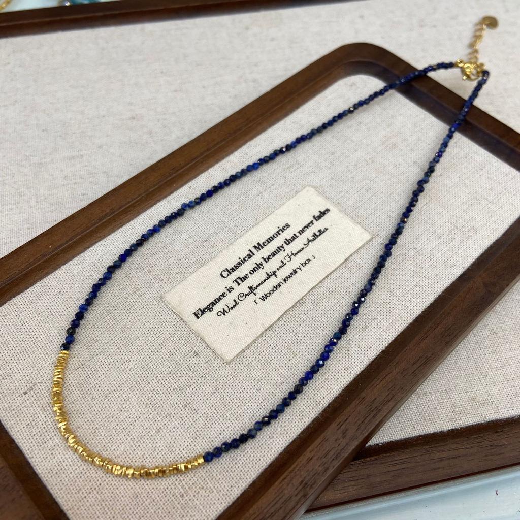 Summer Dark Blue Crystal Beaded Necklace Accessories Women'S High-End Light Luxury Niche Collarbone Chain Neck Chain