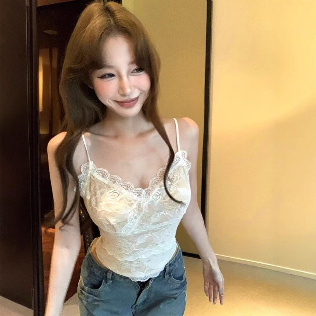 Sexy krajkové tílko v korejském stylu: 2025 Jarní Slim Fit Všestranný Top pro Ženy