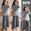 2026 Summer Maternity Casual Two-Piece Set: Korean Patchwork T-shirt + Plaid Wide-Leg Pants