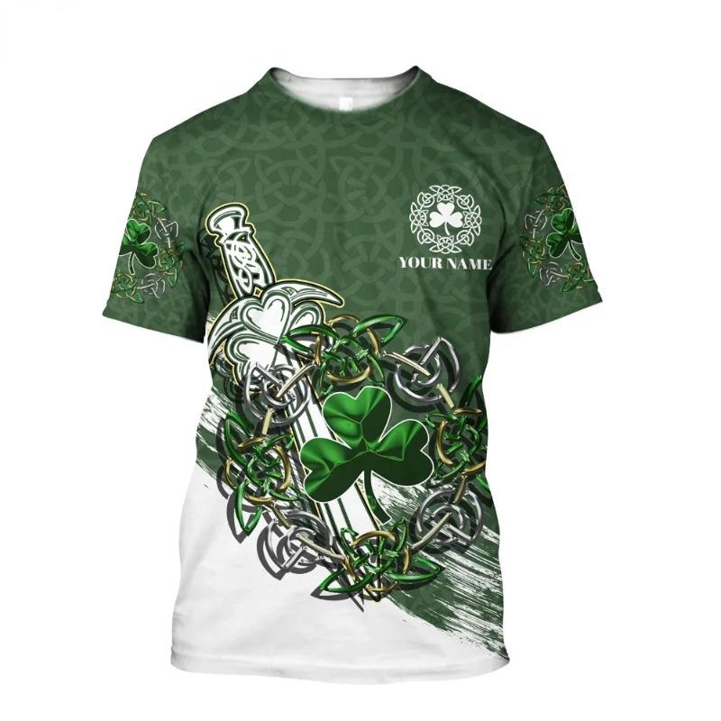 Summer New Printed Irish Celtic Men's and Women's T-shirt, Custom Name Short Sleeve Unisex Shirt, Harajuku Large Casual Sty