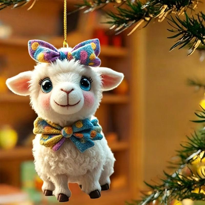 Weihnachtsschaf Anhänger Ornament Flaches Acryl Niedliches Hängendes Lamm für Weihnachtsbaum Feierparty Heimdekorationen