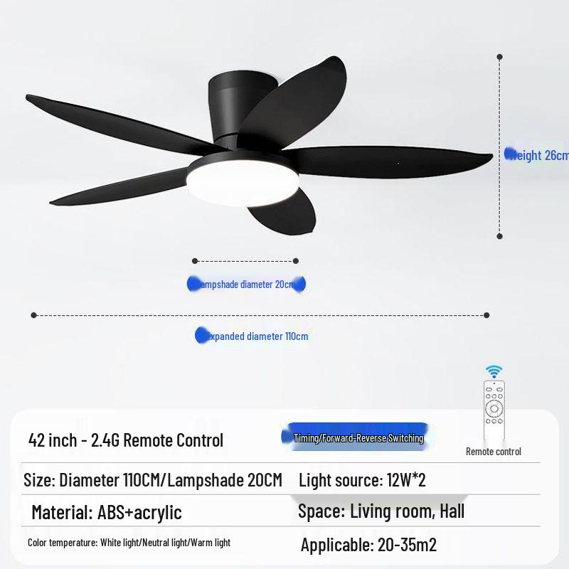 Five-Blade Ceiling Fan with Light, Silent & Variable Frequency for Living Room, Bedroom & Dining Room