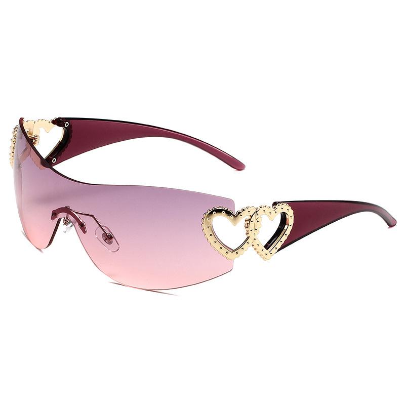 New Y2K Conjoined Body Sunglasses Women's Decorative Heart-shaped Mirror Legs No Border Sun Glasses Outdoor Sport Eyewear UV400