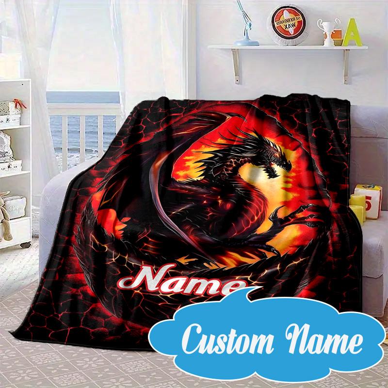 Custom Name Fiery Dragon's Majesty Blanket bed sofa Blanket Flannel Blanket for Camping, Hiking, Picnic Essentials,gift for Fan family