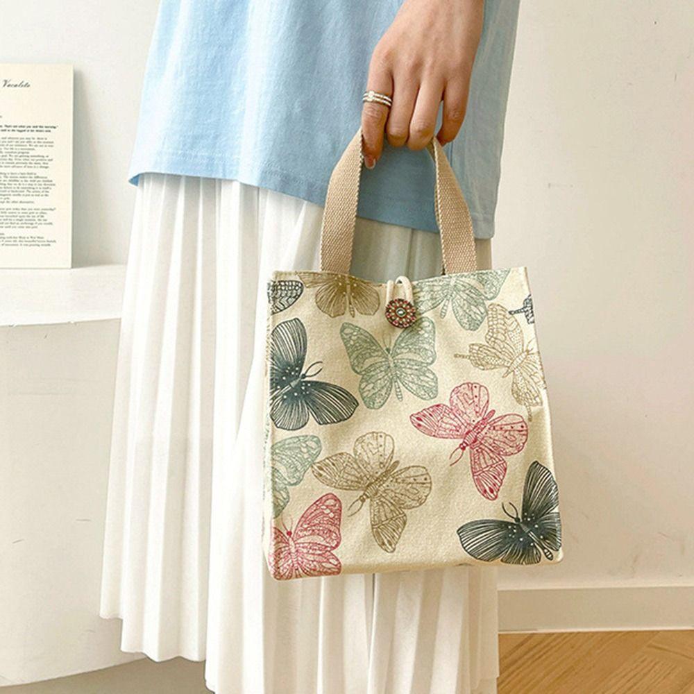Fashion Canvas Lunch Bag Large Capacity Print Tote Bag Waterproof Thermal Insulation Bag for Women