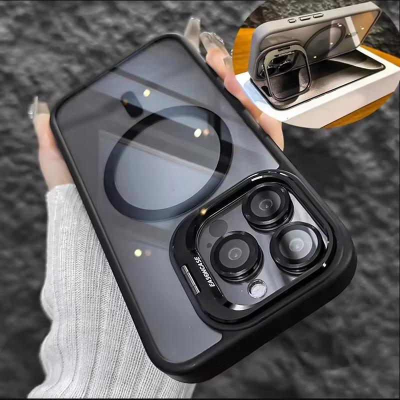 Luxury Magnetic Ring Stand Case For Magsafe For iPhone 17 16 15 14 13 12 11 Pro Max Air Wireless Charge Case With Lens Protector