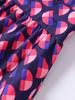 Summer Purple Printed Deep V-neck Women Dress Pleated Puff Sleeve A-line Party Evening Lady Robe
