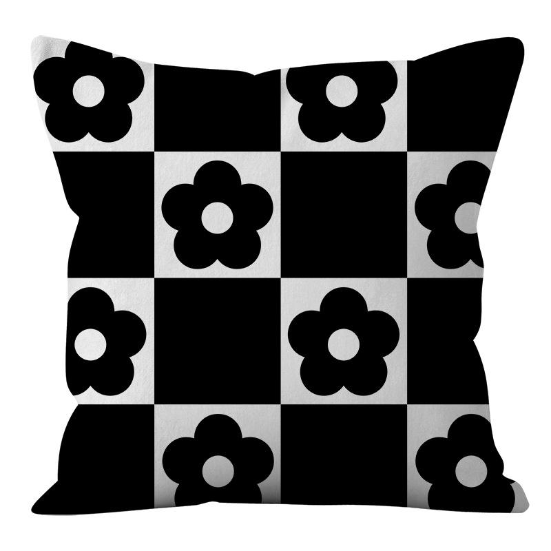 Nordic Ins Style Simple and Light Luxury Lines Black and White Plaid Pillow Case Pillow Lunch Break Pillow Sofa Cushion
