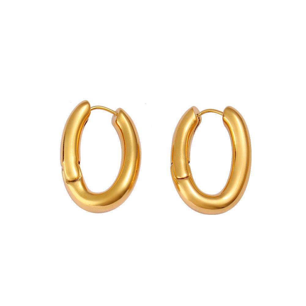 Korean-Japanese Style U-shaped Stainless Steel Oval Ear Cuff Earrings
